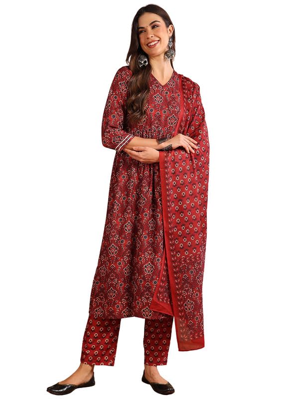 Vaamsi Womens Rayon Blend Floral A-Line Printed Kurta Pant With Dupatta Set- Kurta Sets For Woman