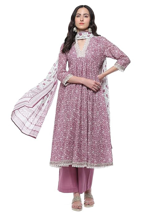 BIBA Women Cotton women Anarkali Printed Suit Set