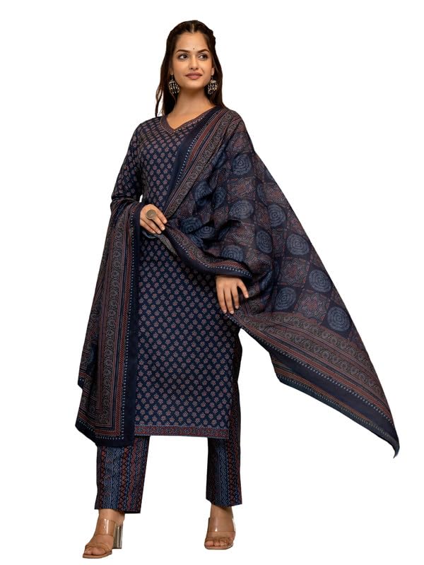 Vaamsi Womens Rayon Blend Ethnic Motifs Straight Printed Kurta Pant With Dupatta-Kurta Sets For Woman