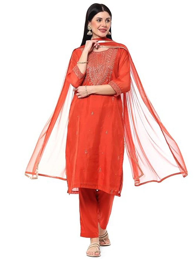 BIBA Women Polyester Straight Suit Set