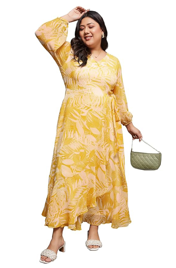 Miss Chase A+ Women V Neck Flared Sleeve Floral Wrap Maxi Dress