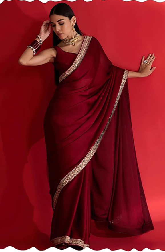 AKHILAM Women Satin Solid Saree With Unstitched Blouse