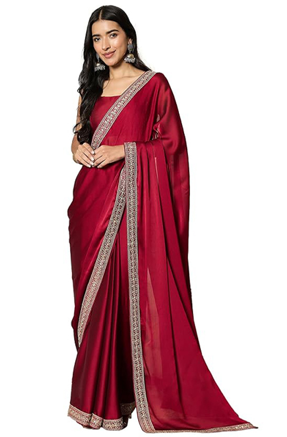 AKHILAM Women Satin Solid Ready To Wear one Minute Saree With Unstitched Blouse Piece (RTWRADHA1001_RX_Parent)