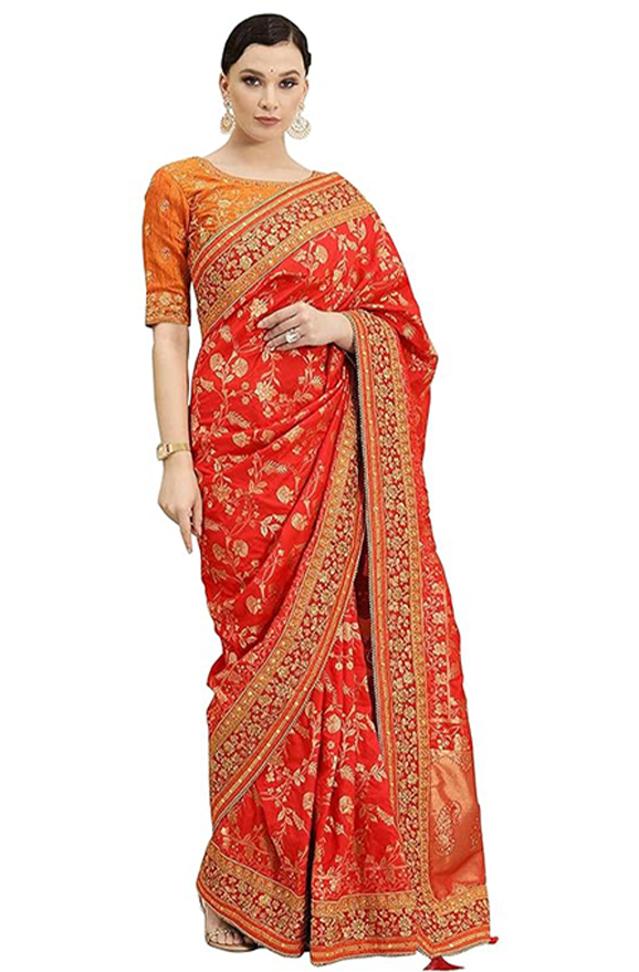 TRENDMALLS Women Pure Silk Embroidery Work Saree with Unstitch Blouse Piece