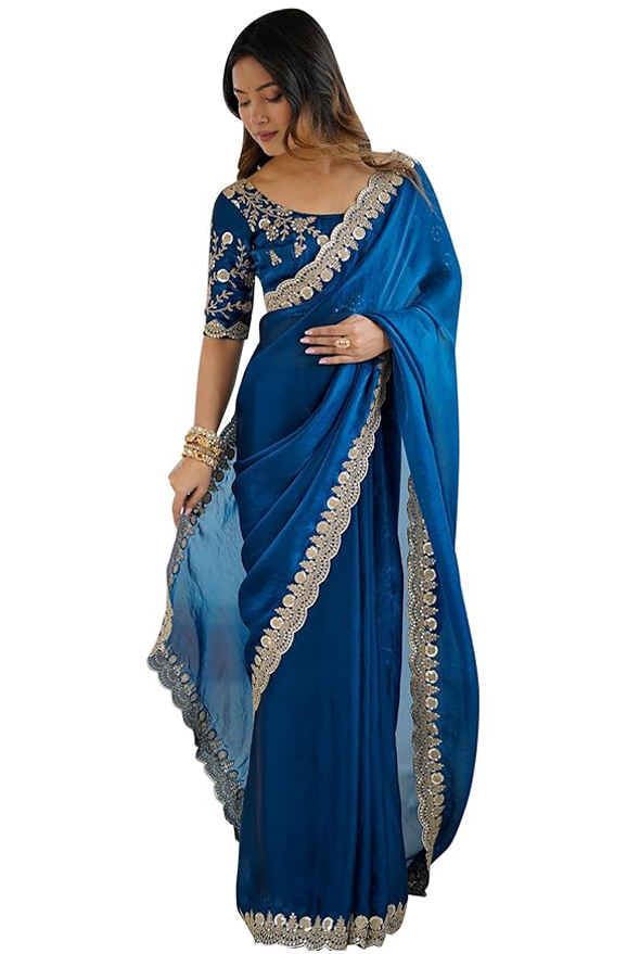 AKHILAM Women Satin Embellished Saree With Unstitched Blouse Piece (AARYAN18301_KR_Parent)