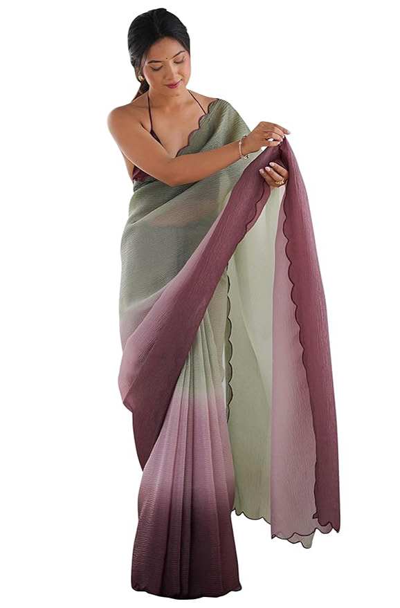 AKHILAM Women Chiffon Ombre Printed Saree With Unstitched Blouse Piece (AARYAN18201_KR_Parent)