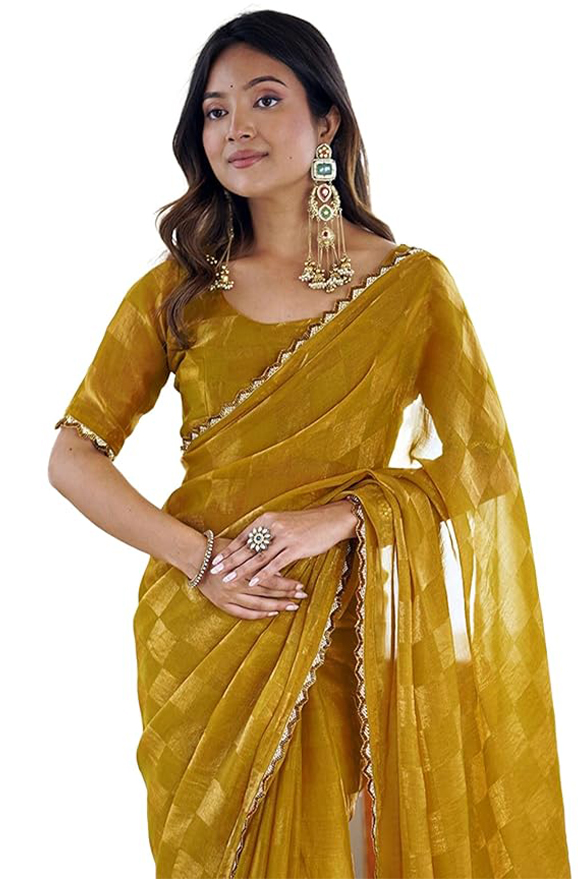 SIRIL Women Shimmer Chiffon Dual Tone Saree with Unstitched Blouse Piece