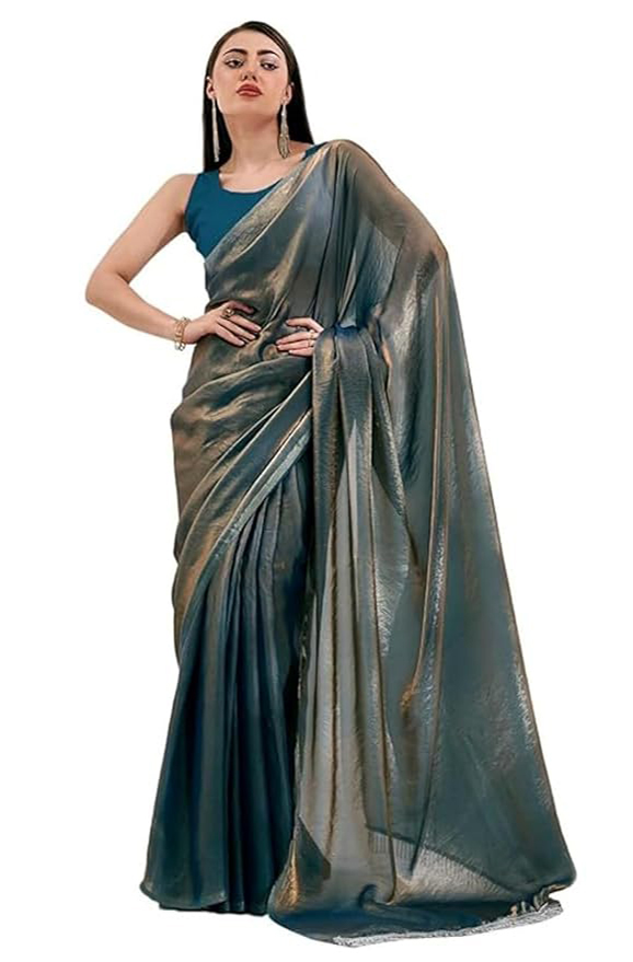 ORHANS Women Soft Zimmy Choo Fandy Satin Silk Saree With Tassels || Designer Saree For Wedding, Festival, Reception & Special Occasions || Includes Unstitched Blouse Piece