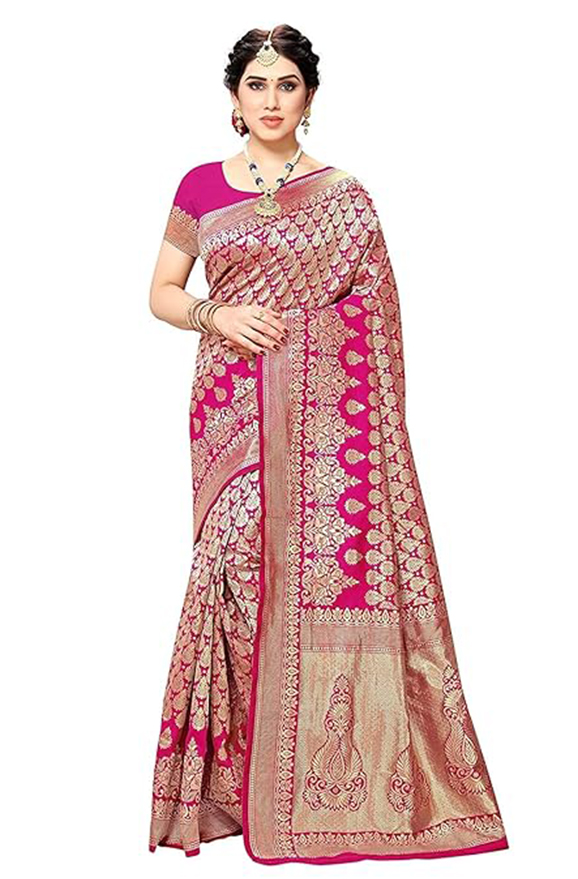 Yashika Women Trendy Banarasi Kanjivaram Navy Color Art Silk Saree with Blouse Material