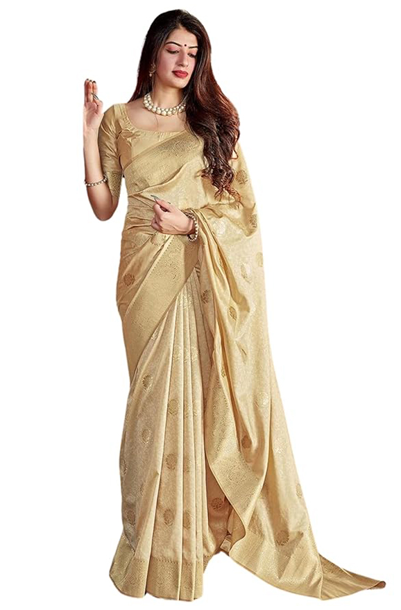 SGF11 Women Kanjivaram Pure Soft Silk Saree For Women Pure Golden Zari With Blouse Piece