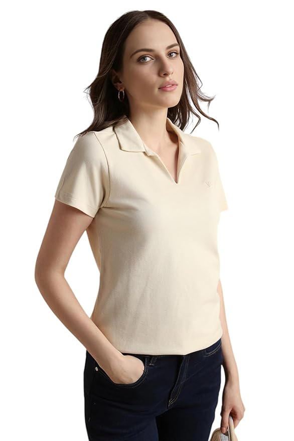 Van Heusen Women Regular Comfort Fit Cotton Rich V Neck Polo T-Shirt