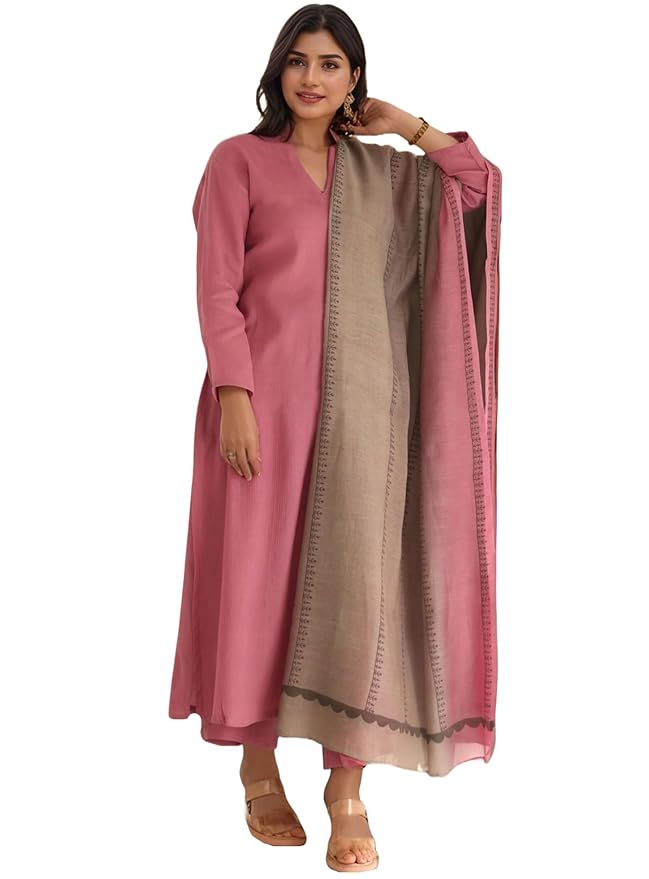 GoSriKi Women Silk Viscose Straight Solid Kurta with Pant & Dupatta
