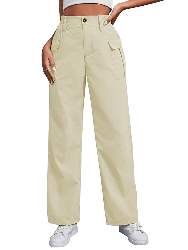 TOPLOT Cotton Solid Multi-Pocket Cargo Pant for Women