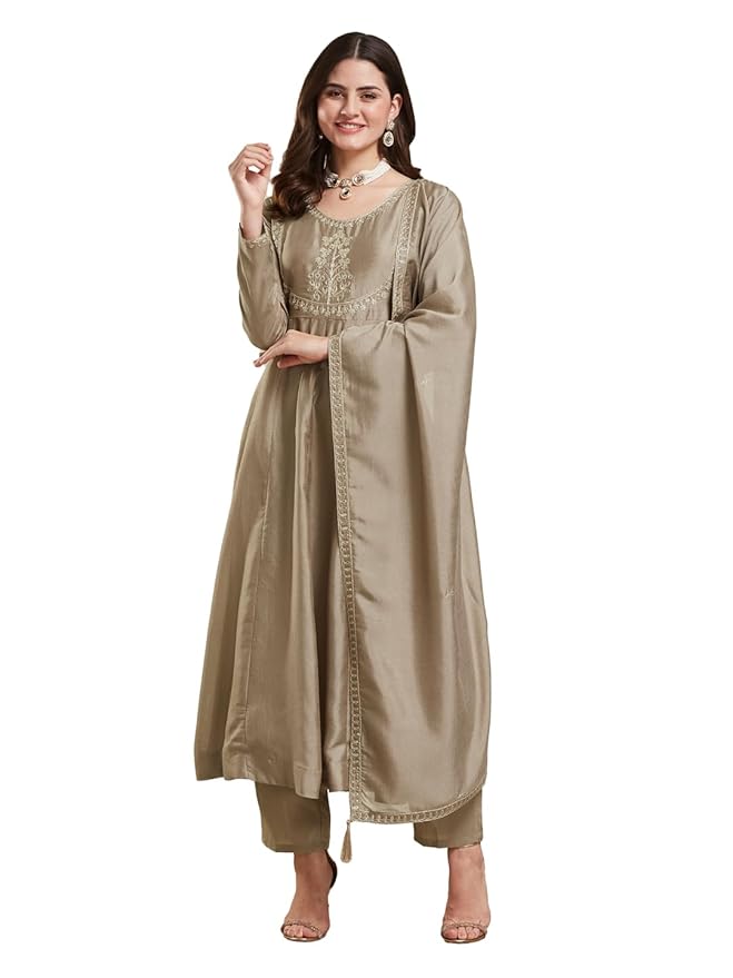 MOKOSH Women Silk Anarkali & Pant with Dupatta Set (DCAT-417)