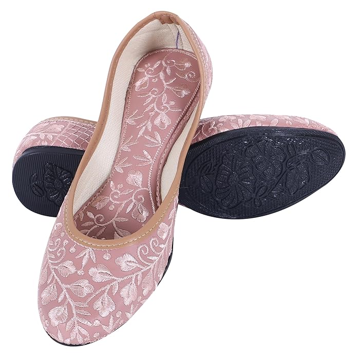 DFR Woman Comfortable Cushioned Ethnic Embroidered Rajasthani Punjabi Style Mojari Jutti Juti for Women Fancy Bellies Shoe