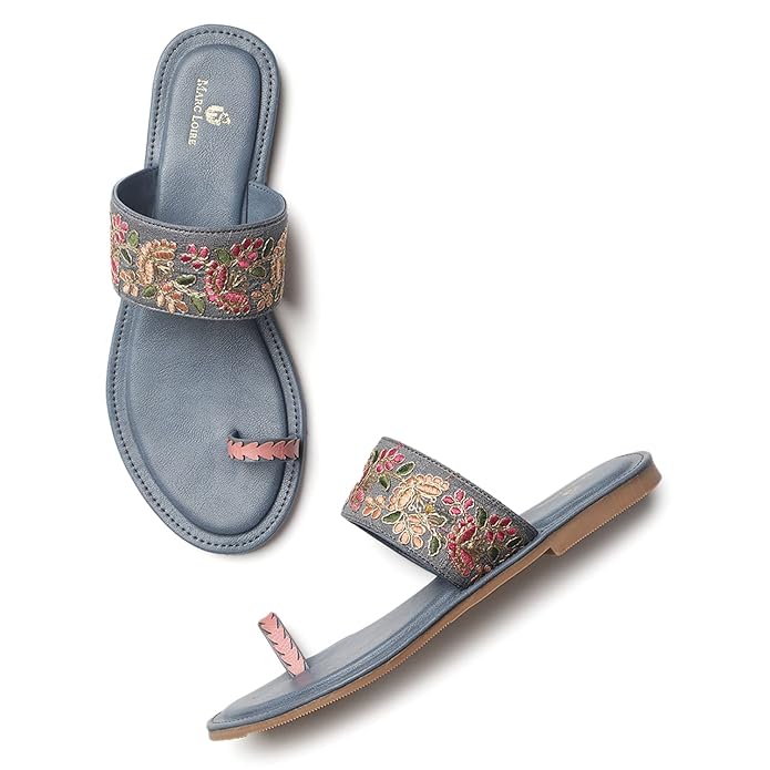 Marc Loire Women Golden Embroidered Slip On Ethnic Flats Chappals