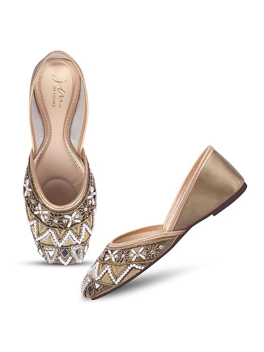 JM LOOKS Stylish Embroidered Jutti For Women Girls | Embellished Stone Work Jutti | Wedding Bellies | Women Ethnic Shoe Traditional Mojari | Kolhapuri,Jaipuri,Punjabi Jutties |