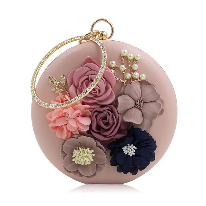 INOVERA (LABEL) Inovera Women Floral Evening Clutch Ladies Party Wedding Round Purse Bag