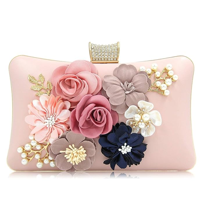 INOVERA (LABEL) Women Floral Evening Clutch Ladies Party Wedding Purse Bag (Rose Gold)