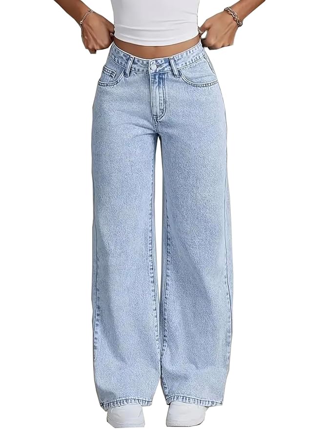 Nifty Women Denim Stretchable High Waist Light Wash Baggy Jeans || Back Pocket Bow tie Detail