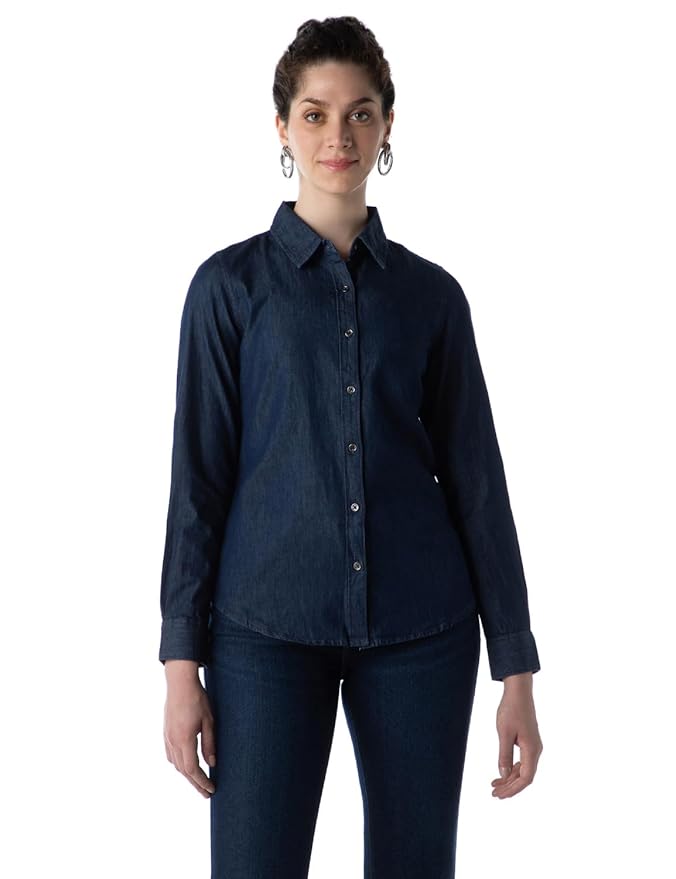 INKD Women Full Sleeve Casual Denim Shirt - 100% Cotton | Front Button Detailing | Regular Fit