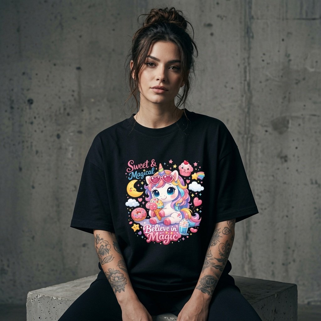 Sweet & Magical Believe in Magic Unicorn Graphic T-Shirt for Girls