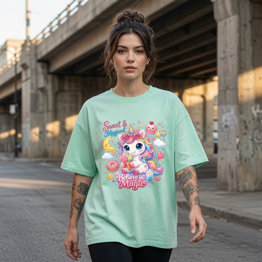 Sweet & Magical Believe in Magic Unicorn Graphic T-Shirt for Girls