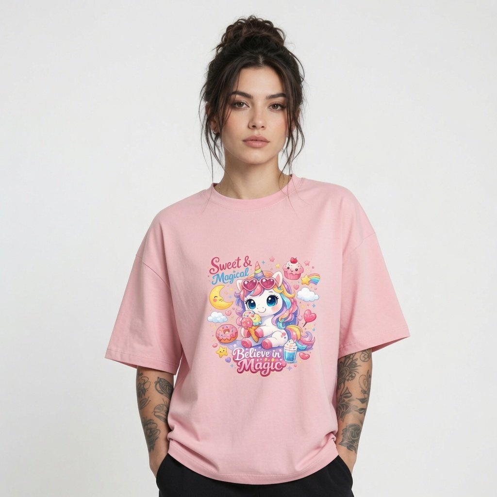 Sweet & Magical Believe in Magic Unicorn Graphic T-Shirt for Girls