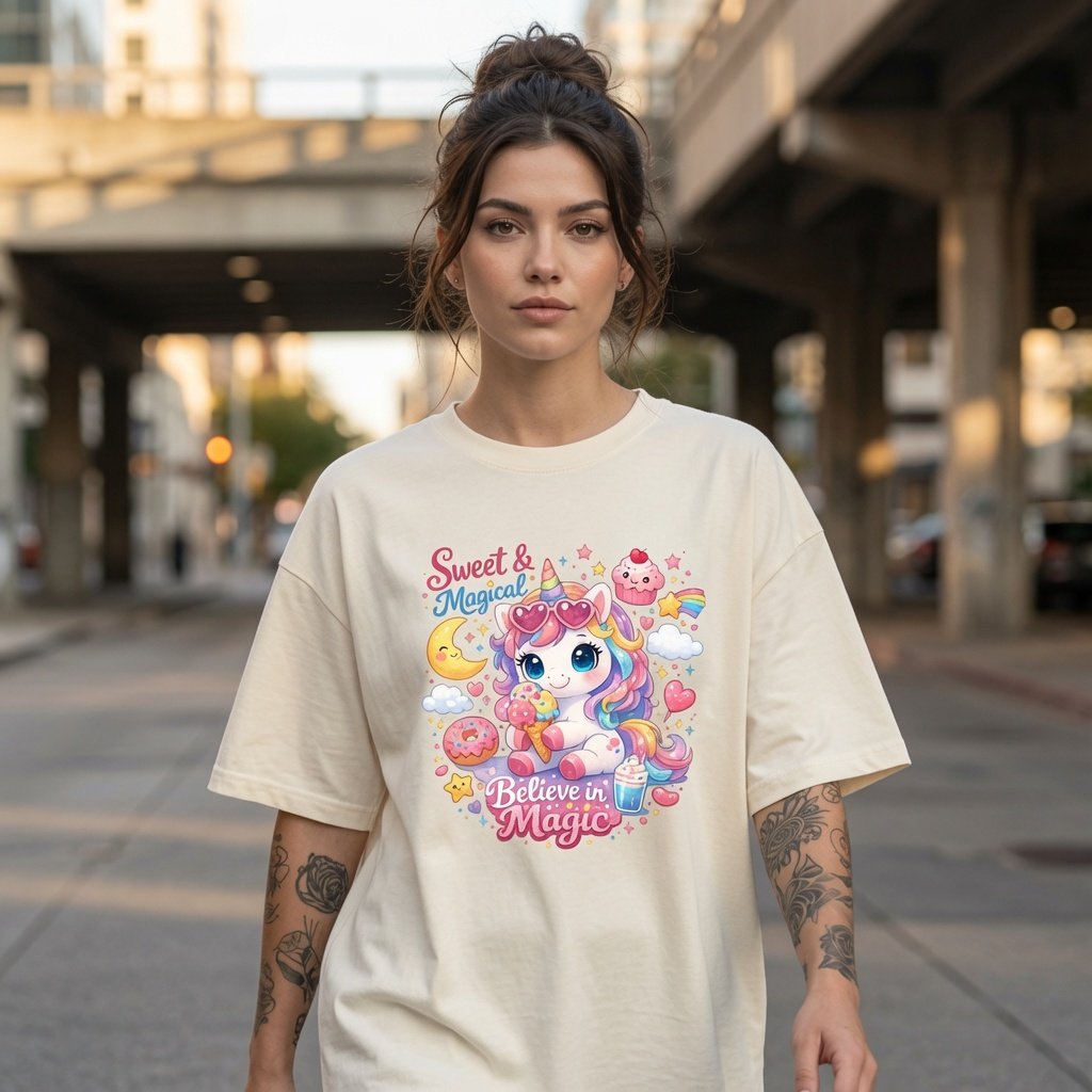 Sweet & Magical Believe in Magic Unicorn Graphic T-Shirt for Girls
