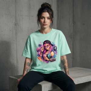 Aesthetic Pop Art Girl Oversized Graphic T-Shirt for Women | Retro Streetwear Cotton Tee