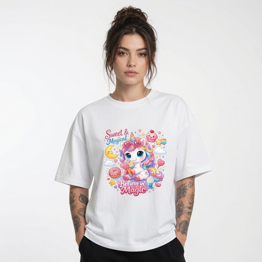 Sweet & Magical Believe in Magic Unicorn Graphic T-Shirt for Girls