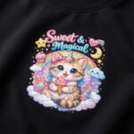 Sweet & Magical Kitten Unicorn Graphic T-Shirt for Girls