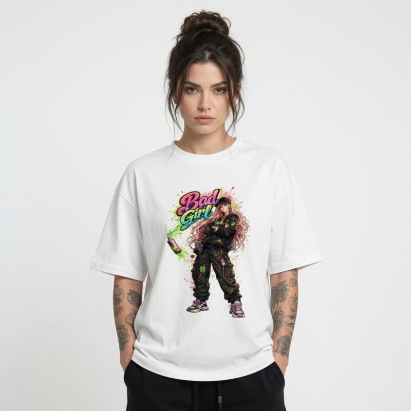 Bad Girl Streetwear Oversized Graphic T-Shirt for Women | Urban Fashion Cotton Tee