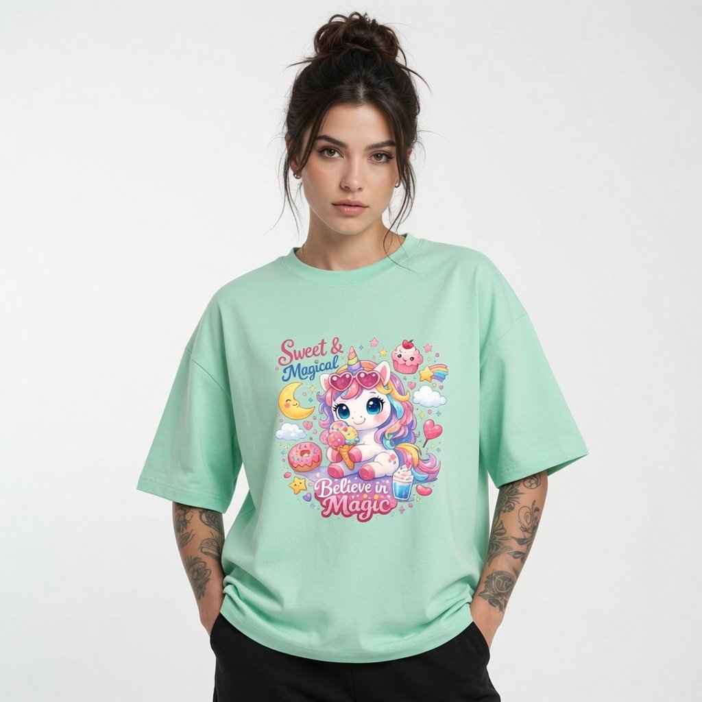 Sweet & Magical Believe in Magic Unicorn Graphic T-Shirt for Girls