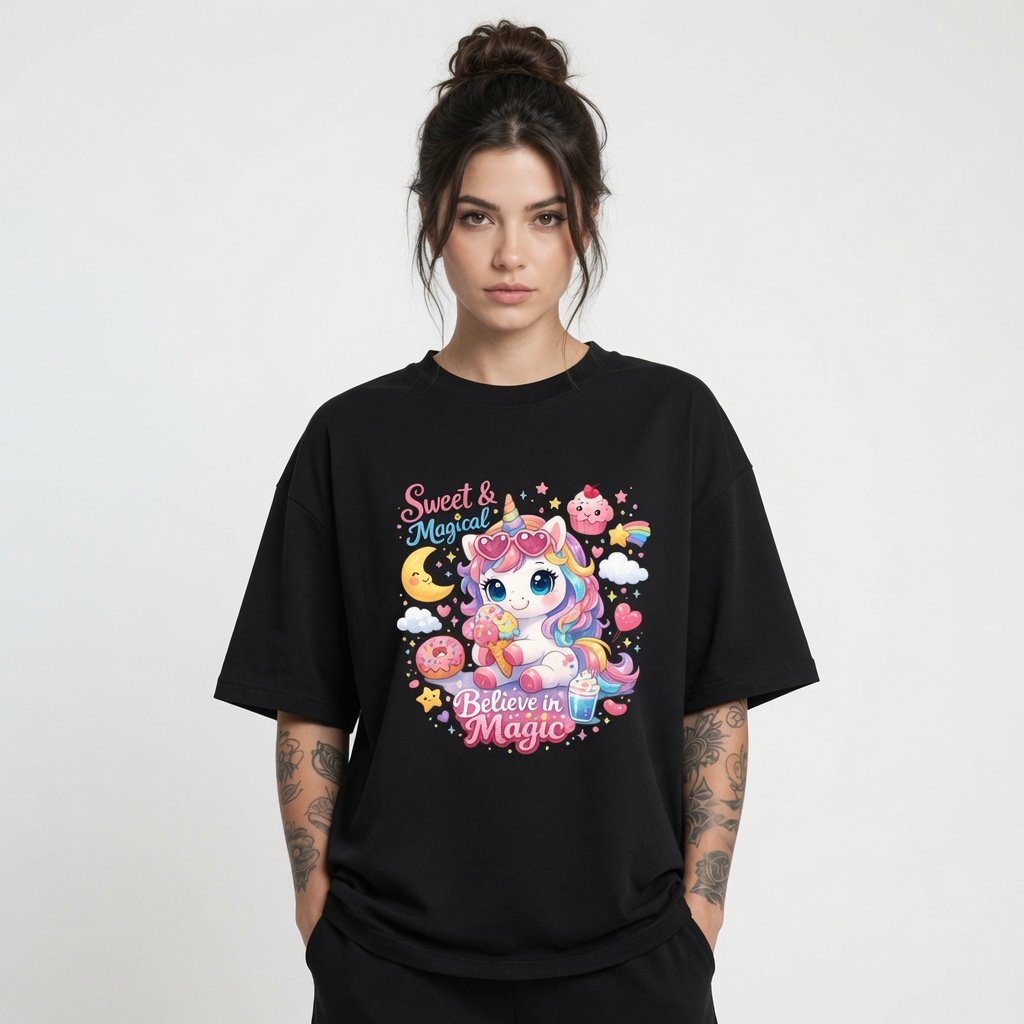 Sweet & Magical Believe in Magic Unicorn Graphic T-Shirt for Girls