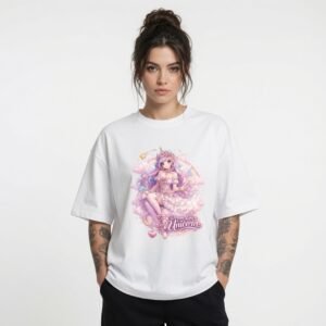 Dream Like a Unicorn Oversized Graphic T-Shirt for Women | Kawaii Fantasy Anime Cotton Tee