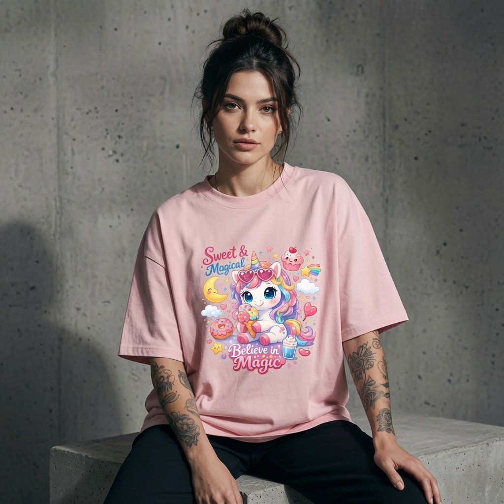 Sweet & Magical Believe in Magic Unicorn Graphic T-Shirt for Girls
