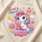 Sweet & Magical Believe in Magic Unicorn Graphic T-Shirt for Girls