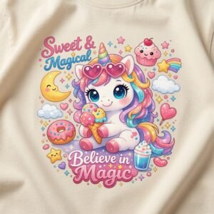 Sweet & Magical Believe in Magic Unicorn Graphic T-Shirt for Girls