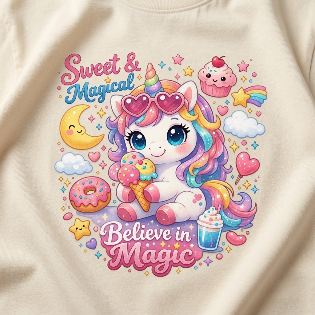 Sweet & Magical Believe in Magic Unicorn Graphic T-Shirt for Girls