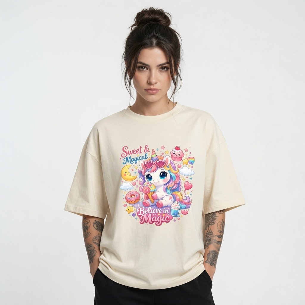 Sweet & Magical Believe in Magic Unicorn Graphic T-Shirt for Girls