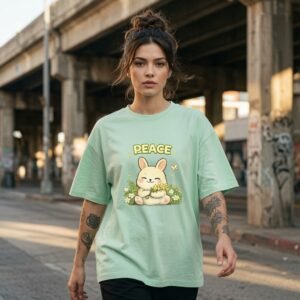Peace Bunny Oversized T-Shirt for Women