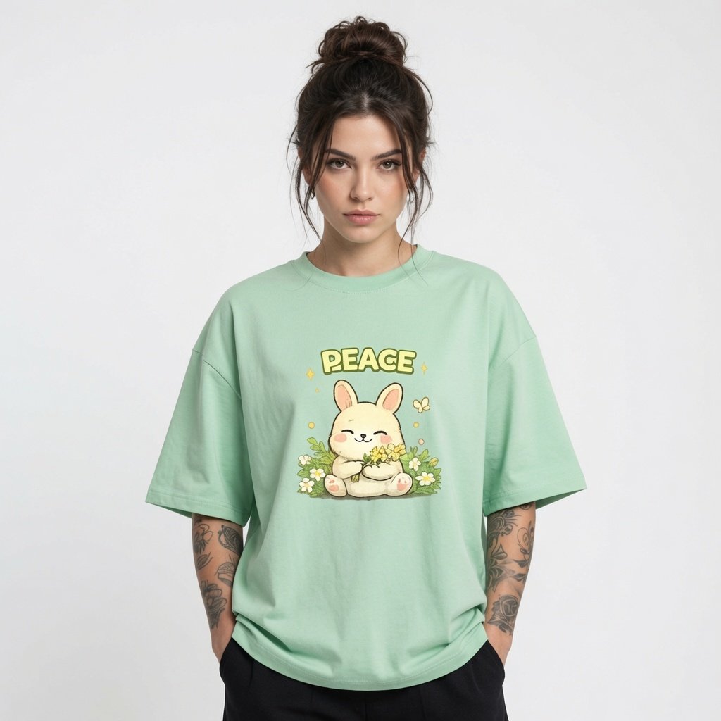 Peace Bunny Oversized T-Shirt for Women