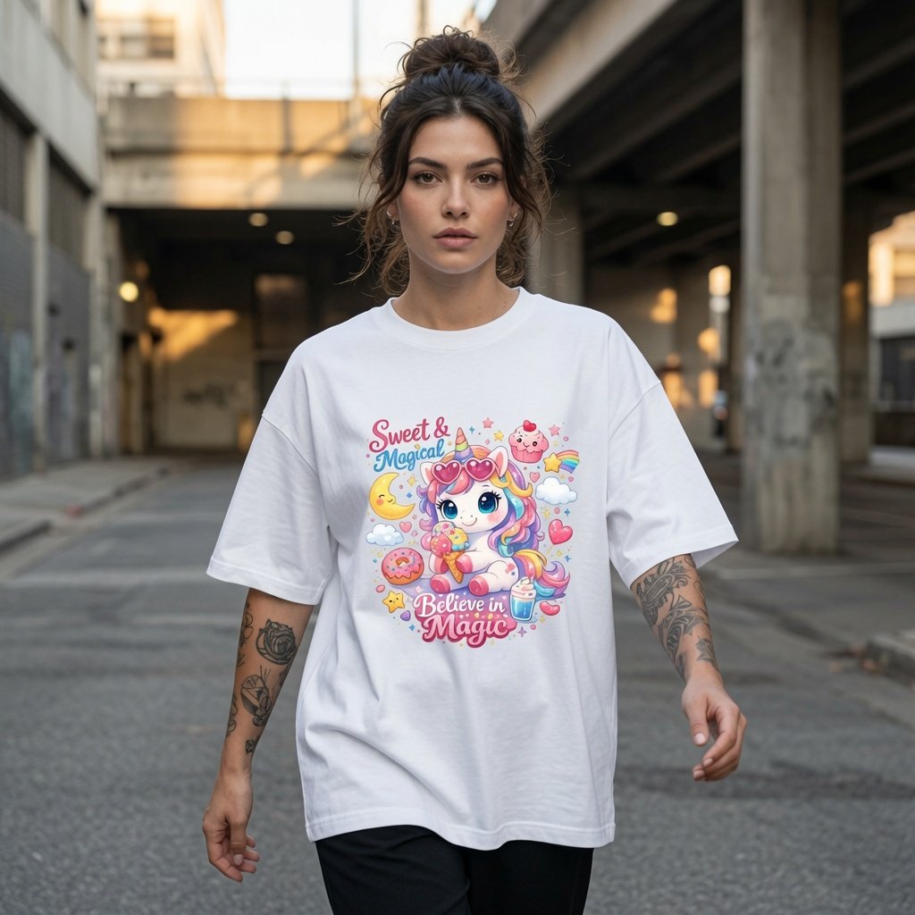 Sweet & Magical Believe in Magic Unicorn Graphic T-Shirt for Girls