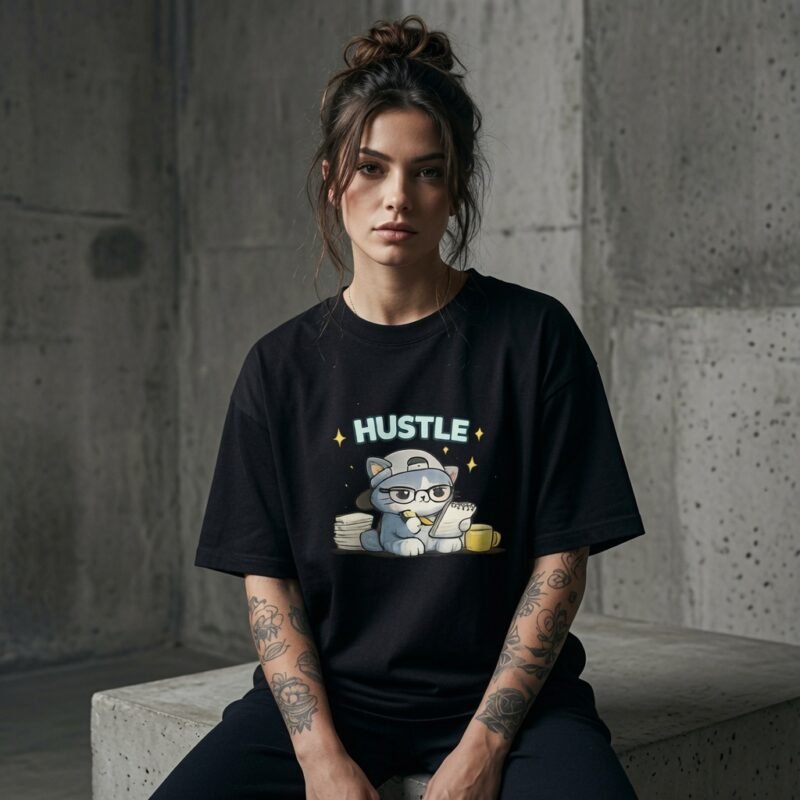 Hustle Cat Oversized T-Shirt for Women